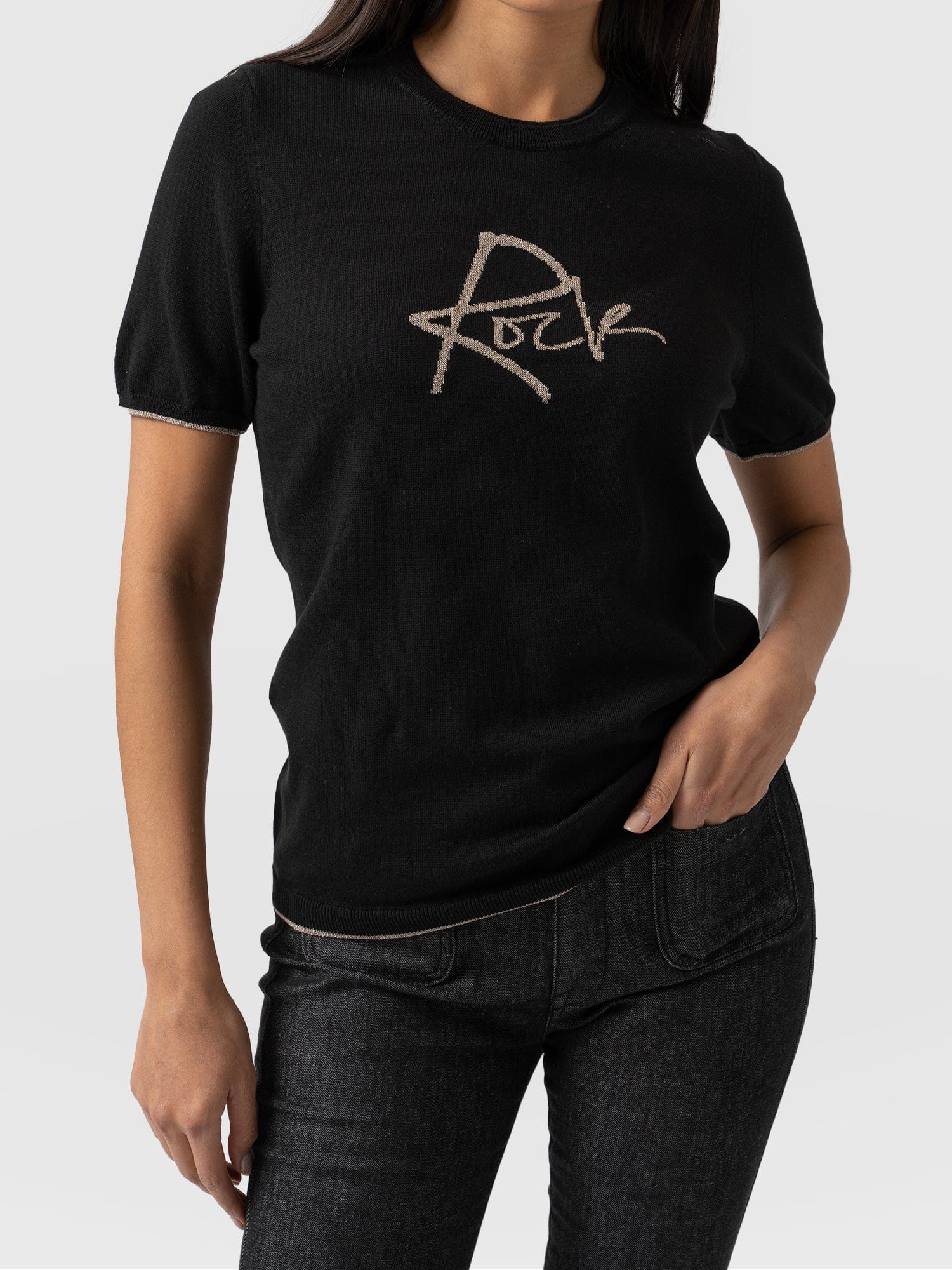 Rock Intarsia Jumper Short Sleeve - Black